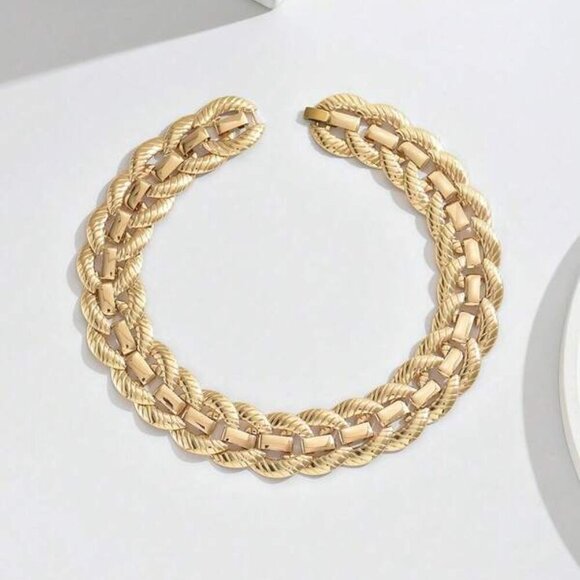 18K Gold Filled Braided Chunky Chain Choker Necklace - Picture 4 of 4